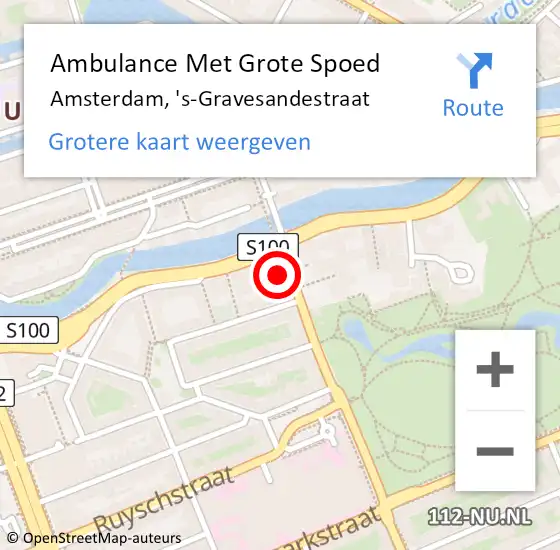 Locatie op kaart van de 112 melding: Ambulance Met Grote Spoed Naar Amsterdam, 's-Gravesandestraat op 1 november 2023 18:57