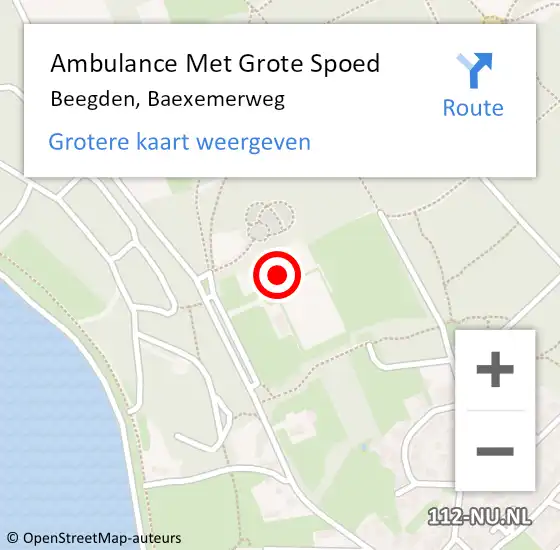 Locatie op kaart van de 112 melding: Ambulance Met Grote Spoed Naar Beegden, Baexemerweg op 1 november 2023 19:59