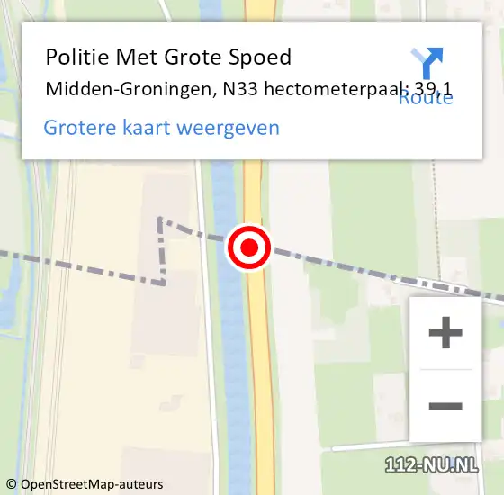 Locatie op kaart van de 112 melding: Politie Met Grote Spoed Naar Midden-Groningen, N33 hectometerpaal: 39,1 op 1 november 2023 20:01