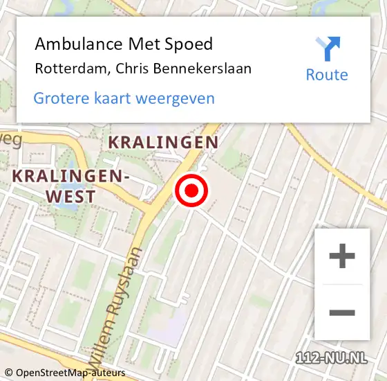 Locatie op kaart van de 112 melding: Ambulance Met Spoed Naar Rotterdam, Chris Bennekerslaan op 1 november 2023 20:41