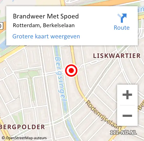 Locatie op kaart van de 112 melding: Brandweer Met Spoed Naar Rotterdam, Berkelselaan op 1 november 2023 21:47