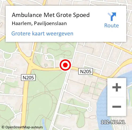 Locatie op kaart van de 112 melding: Ambulance Met Grote Spoed Naar Haarlem, Paviljoenslaan op 1 november 2023 22:44