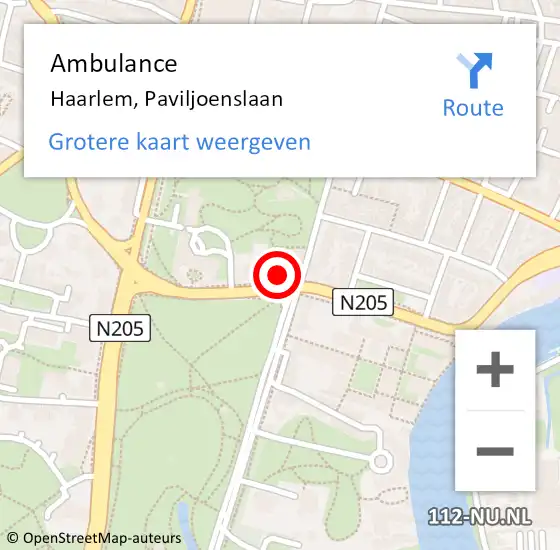 Locatie op kaart van de 112 melding: Ambulance Haarlem, Paviljoenslaan op 1 november 2023 23:25