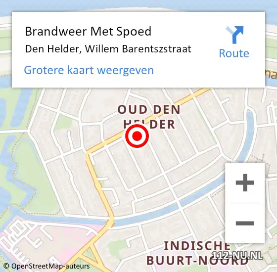 Locatie op kaart van de 112 melding: Brandweer Met Spoed Naar Den Helder, Willem Barentszstraat op 2 november 2023 00:08