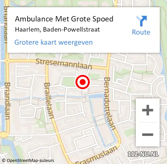 Locatie op kaart van de 112 melding: Ambulance Met Grote Spoed Naar Haarlem, Baden-Powellstraat op 2 november 2023 00:24