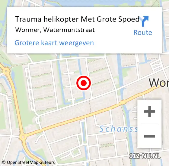 Locatie op kaart van de 112 melding: Trauma helikopter Met Grote Spoed Naar Wormer, Watermuntstraat op 2 november 2023 02:17