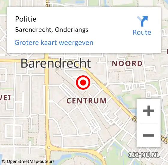 Locatie op kaart van de 112 melding: Politie Barendrecht, Onderlangs op 2 november 2023 08:04