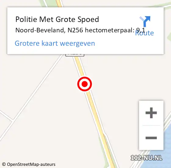 Locatie op kaart van de 112 melding: Politie Met Grote Spoed Naar Noord-Beveland, N256 hectometerpaal: 9,1 op 2 november 2023 08:18