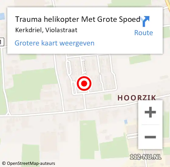 Locatie op kaart van de 112 melding: Trauma helikopter Met Grote Spoed Naar Kerkdriel, Violastraat op 2 november 2023 10:52