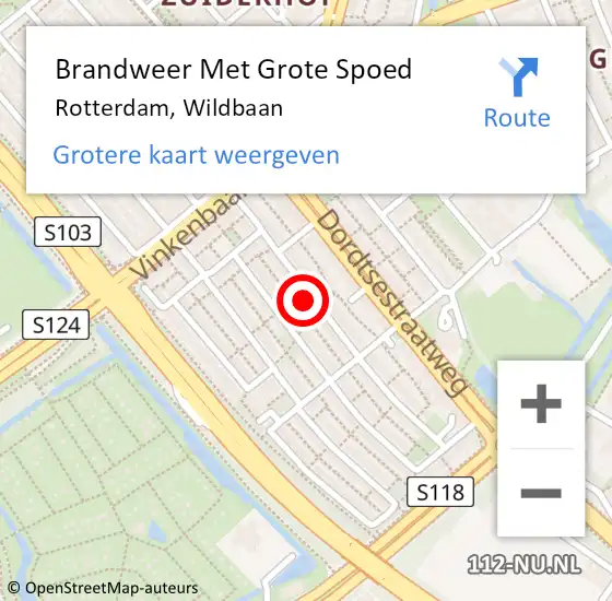 Locatie op kaart van de 112 melding: Brandweer Met Grote Spoed Naar Rotterdam, Wildbaan op 2 november 2023 11:28