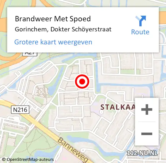 Locatie op kaart van de 112 melding: Brandweer Met Spoed Naar Gorinchem, Dokter Schöyerstraat op 2 november 2023 11:28