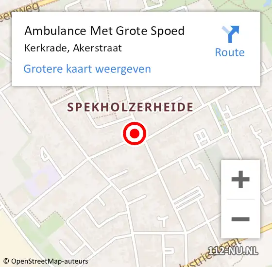 Locatie op kaart van de 112 melding: Ambulance Met Grote Spoed Naar Kerkrade, Akerstraat op 2 november 2023 11:35
