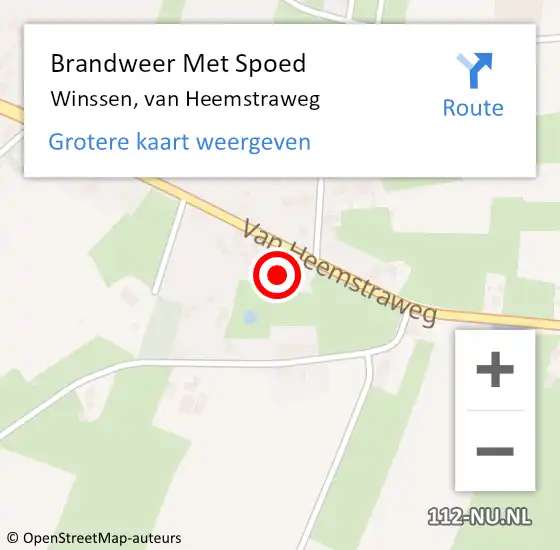 Locatie op kaart van de 112 melding: Brandweer Met Spoed Naar Winssen, van Heemstraweg op 2 november 2023 12:01