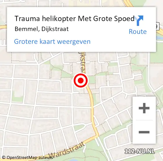 Locatie op kaart van de 112 melding: Trauma helikopter Met Grote Spoed Naar Bemmel, Dijkstraat op 2 november 2023 12:54