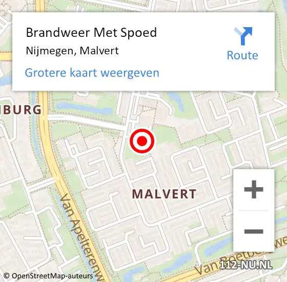 Locatie op kaart van de 112 melding: Brandweer Met Spoed Naar Nijmegen, Malvert op 2 november 2023 13:47