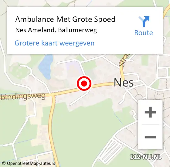 Locatie op kaart van de 112 melding: Ambulance Met Grote Spoed Naar Nes Ameland, Ballumerweg op 2 november 2023 14:46