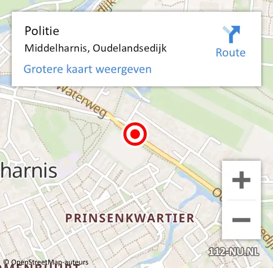 Locatie op kaart van de 112 melding: Politie Middelharnis, Oudelandsedijk op 2 november 2023 14:49
