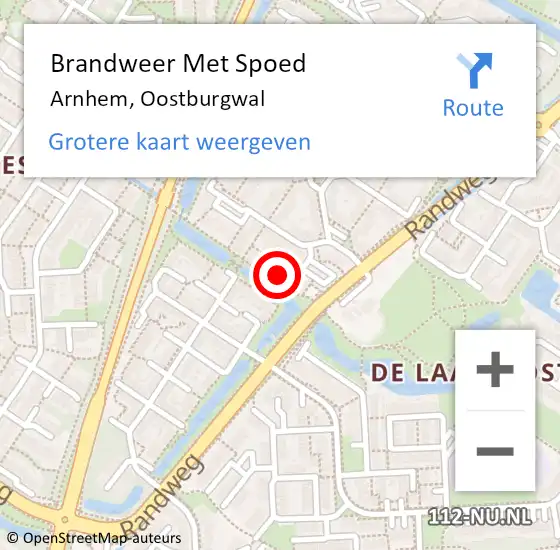 Locatie op kaart van de 112 melding: Brandweer Met Spoed Naar Arnhem, Oostburgwal op 2 november 2023 15:01