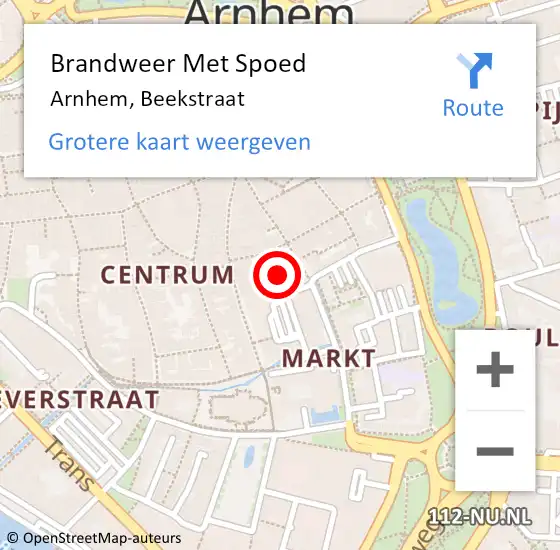 Locatie op kaart van de 112 melding: Brandweer Met Spoed Naar Arnhem, Beekstraat op 2 november 2023 15:02
