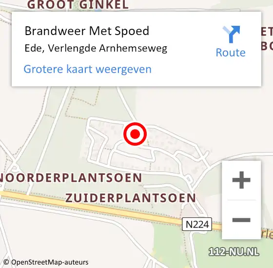 Locatie op kaart van de 112 melding: Brandweer Met Spoed Naar Ede, Verlengde Arnhemseweg op 2 november 2023 15:02