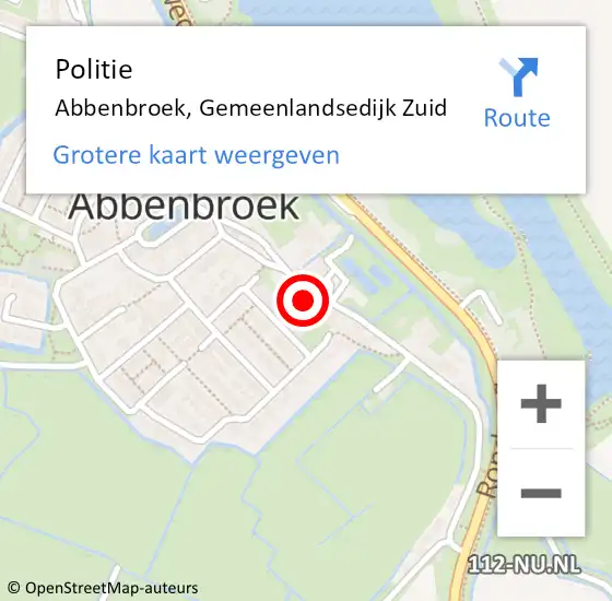 Locatie op kaart van de 112 melding: Politie Abbenbroek, Gemeenlandsedijk Zuid op 2 november 2023 15:09