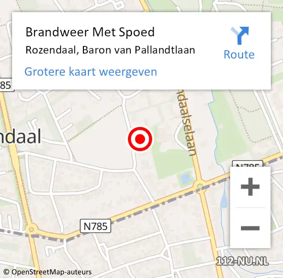 Locatie op kaart van de 112 melding: Brandweer Met Spoed Naar Rozendaal, Baron van Pallandtlaan op 2 november 2023 15:18