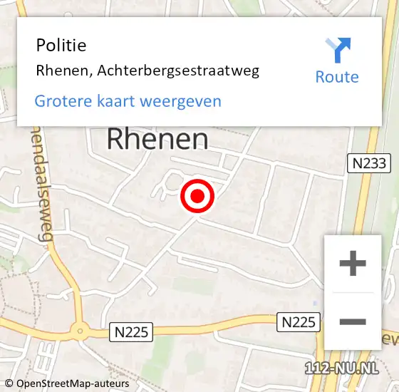 Locatie op kaart van de 112 melding: Politie Rhenen, Achterbergsestraatweg op 2 november 2023 15:51