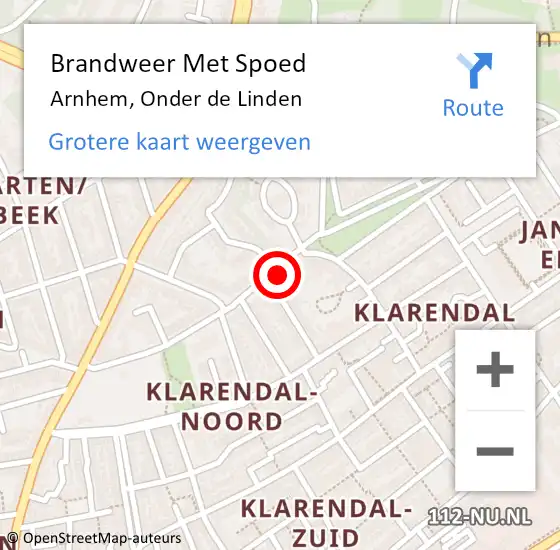 Locatie op kaart van de 112 melding: Brandweer Met Spoed Naar Arnhem, Onder de Linden op 2 november 2023 15:56