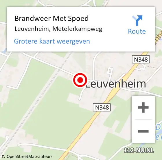 Locatie op kaart van de 112 melding: Brandweer Met Spoed Naar Leuvenheim, Metelerkampweg op 2 november 2023 15:58