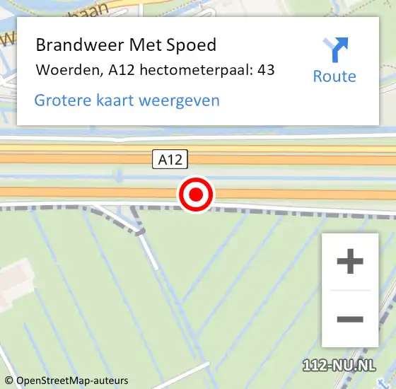 Locatie op kaart van de 112 melding: Brandweer Met Spoed Naar Woerden, A12 hectometerpaal: 43 op 2 november 2023 16:30