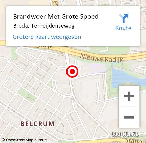 Locatie op kaart van de 112 melding: Brandweer Met Grote Spoed Naar Breda, Terheijdenseweg op 2 november 2023 16:35