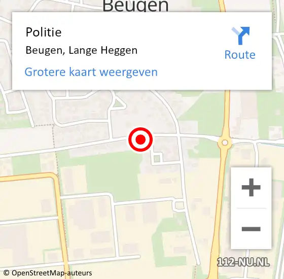Locatie op kaart van de 112 melding: Politie Beugen, Lange Heggen op 2 november 2023 16:41