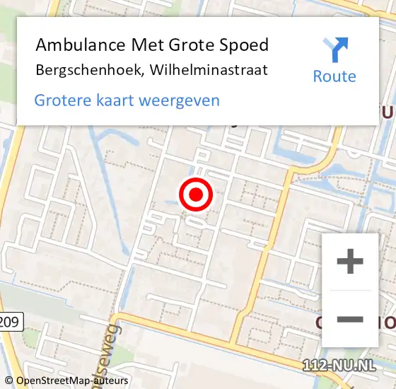 Locatie op kaart van de 112 melding: Ambulance Met Grote Spoed Naar Bergschenhoek, Wilhelminastraat op 2 november 2023 17:37