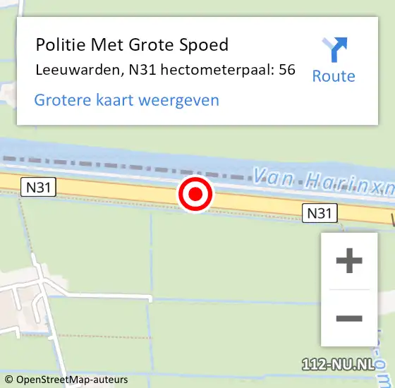 Locatie op kaart van de 112 melding: Politie Met Grote Spoed Naar Leeuwarden, N31 hectometerpaal: 56 op 2 november 2023 18:00