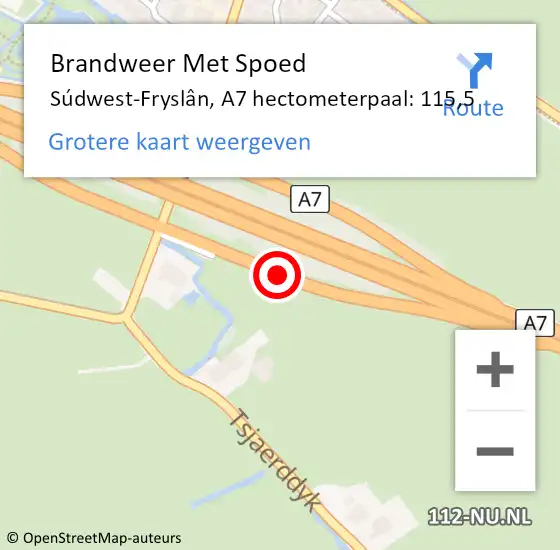 Locatie op kaart van de 112 melding: Brandweer Met Spoed Naar Súdwest-Fryslân, A7 hectometerpaal: 115,5 op 2 november 2023 18:38