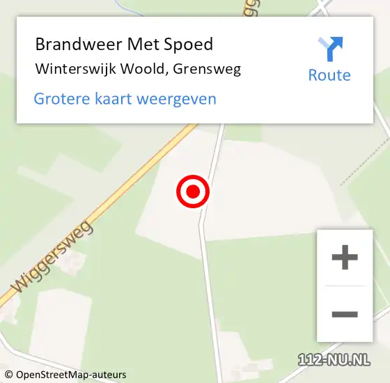 Locatie op kaart van de 112 melding: Brandweer Met Spoed Naar Winterswijk Woold, Grensweg op 2 november 2023 20:18