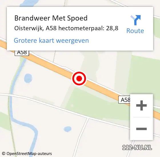 Locatie op kaart van de 112 melding: Brandweer Met Spoed Naar Oisterwijk, A58 hectometerpaal: 28,8 op 2 november 2023 20:20