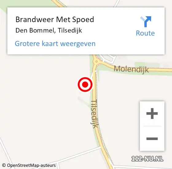 Locatie op kaart van de 112 melding: Brandweer Met Spoed Naar Den Bommel, Tilsedijk op 2 november 2023 20:25
