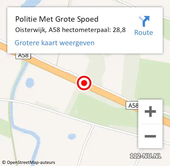 Locatie op kaart van de 112 melding: Politie Met Grote Spoed Naar Oisterwijk, A58 hectometerpaal: 28,8 op 2 november 2023 20:26