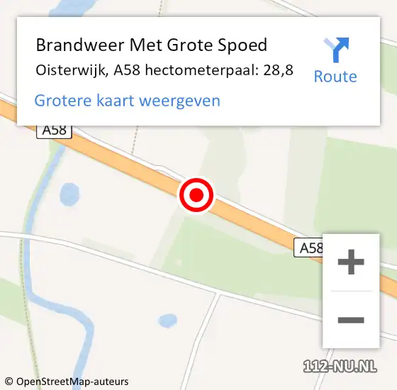 Locatie op kaart van de 112 melding: Brandweer Met Grote Spoed Naar Oisterwijk, A58 hectometerpaal: 28,8 op 2 november 2023 20:27