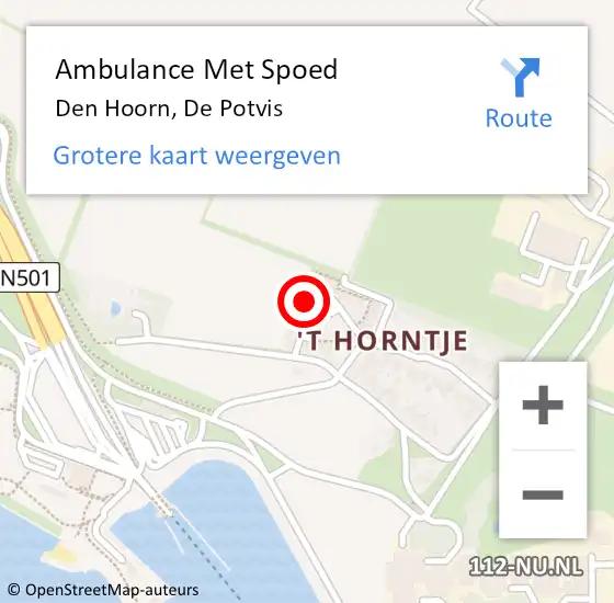 Locatie op kaart van de 112 melding: Ambulance Met Spoed Naar Den Hoorn, De Potvis op 2 november 2023 20:29