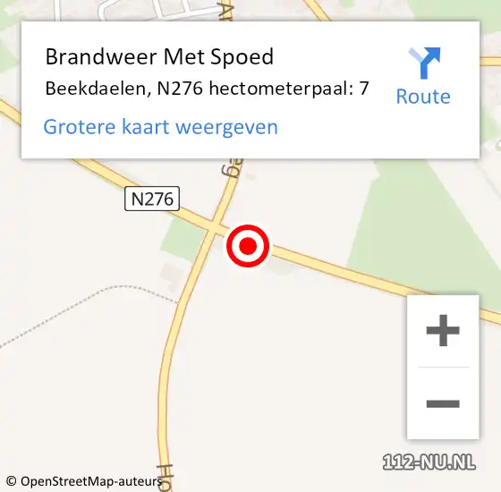 Locatie op kaart van de 112 melding: Brandweer Met Spoed Naar Beekdaelen, N276 hectometerpaal: 7 op 2 november 2023 20:38