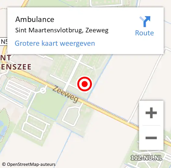 Locatie op kaart van de 112 melding: Ambulance Sint Maartensvlotbrug, Zeeweg op 2 november 2023 20:41