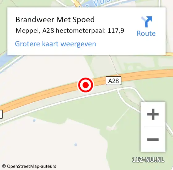 Locatie op kaart van de 112 melding: Brandweer Met Spoed Naar Meppel, A28 hectometerpaal: 117,9 op 2 november 2023 20:45