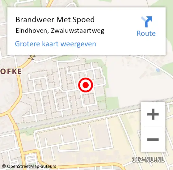 Locatie op kaart van de 112 melding: Brandweer Met Spoed Naar Eindhoven, Zwaluwstaartweg op 2 november 2023 21:42