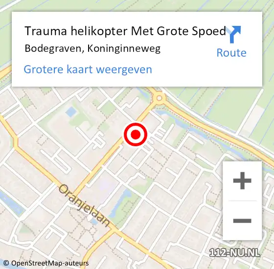 Locatie op kaart van de 112 melding: Trauma helikopter Met Grote Spoed Naar Bodegraven, Koninginneweg op 2 november 2023 22:14