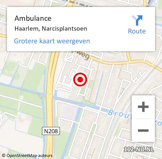 Locatie op kaart van de 112 melding: Ambulance Haarlem, Narcisplantsoen op 2 november 2023 22:30