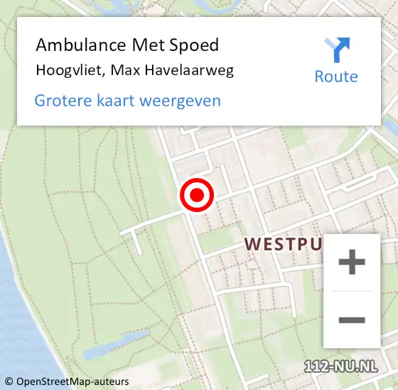 Locatie op kaart van de 112 melding: Ambulance Met Spoed Naar Hoogvliet, Max Havelaarweg op 2 november 2023 22:54