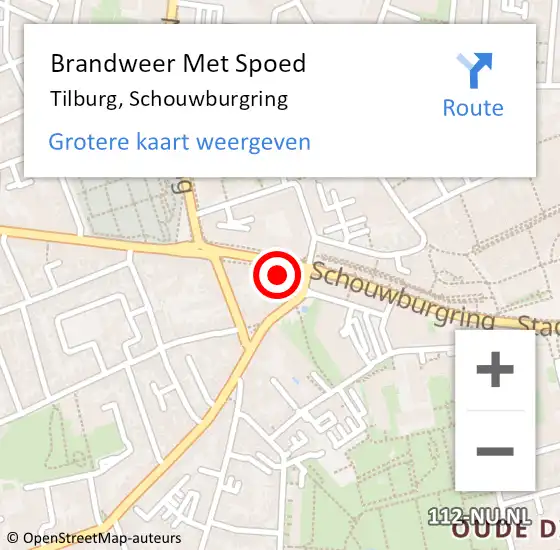 Locatie op kaart van de 112 melding: Brandweer Met Spoed Naar Tilburg, Schouwburgring op 2 november 2023 23:14
