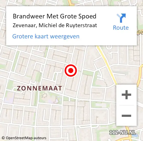 Locatie op kaart van de 112 melding: Brandweer Met Grote Spoed Naar Zevenaar, Michiel de Ruyterstraat op 3 november 2023 02:44